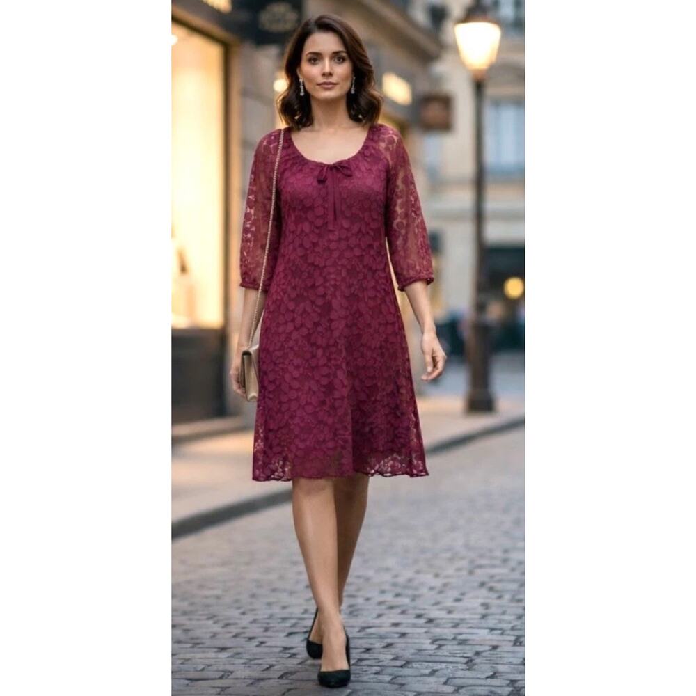 Garnet Hill Boheme Lace Dress Pullover Berry Women's 12 - Picture 1 of 16